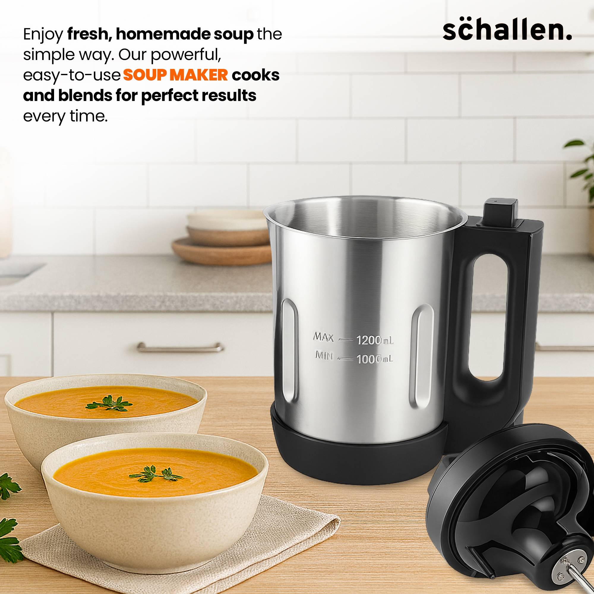 Schallen Soup Maker 1.2L Stainless Steel Jug & Bowl with Intelligent Control - Image 2