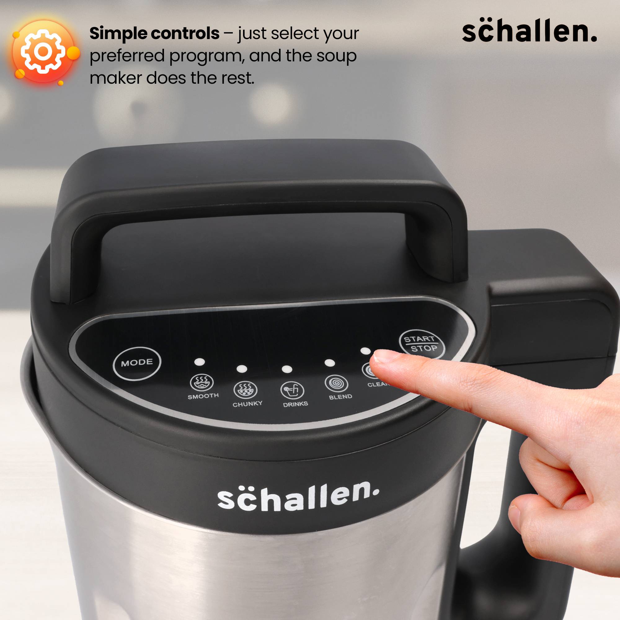 Schallen Soup Maker 1.2L Stainless Steel Jug & Bowl with Intelligent Control - Image 5