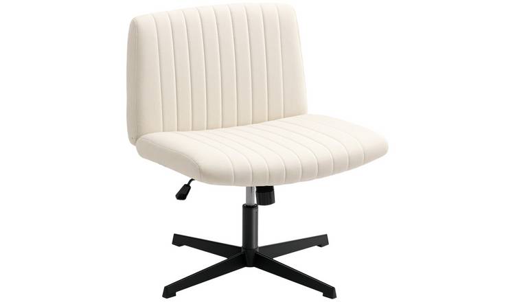 HOMCOM Linen Fabric Criss Cross Office Chair with Thick Padding - Cream