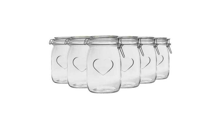 Nicola Spring Heart Glass Storage Jars - Pack of 6