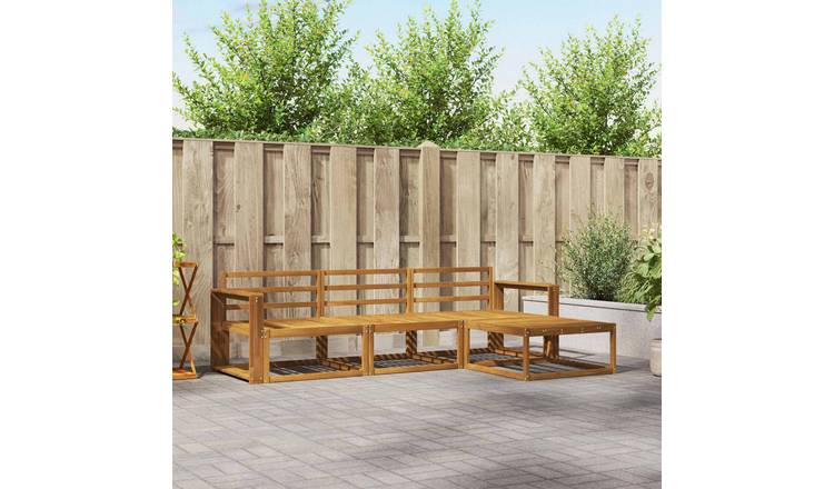 Walplus 4 Piece Solid Acacia Outdoor Sofa Set - Natural - 257.5 x 162.5 x 73 cm