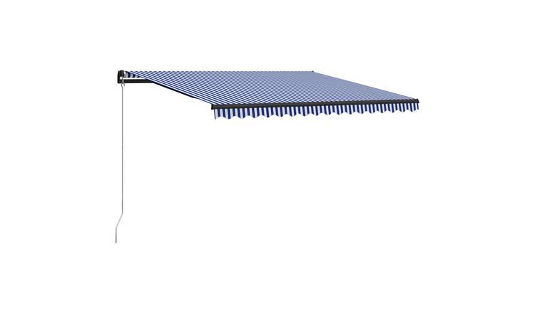 Walplus Manual Polyester Retractable Awning - Blue and White Fabric - 450x300 cm