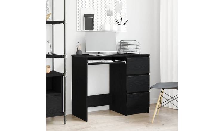 Walplus Drawers Engineered Wood Desk - Black Ash - 90 x 45 x 76 cm