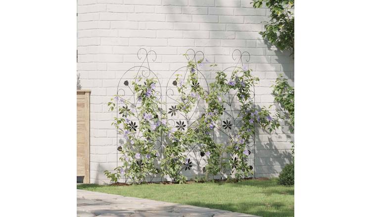 Walplus Pack of 3 Steel Garden Fence with Lock - Black - 112 x 39.5 cm