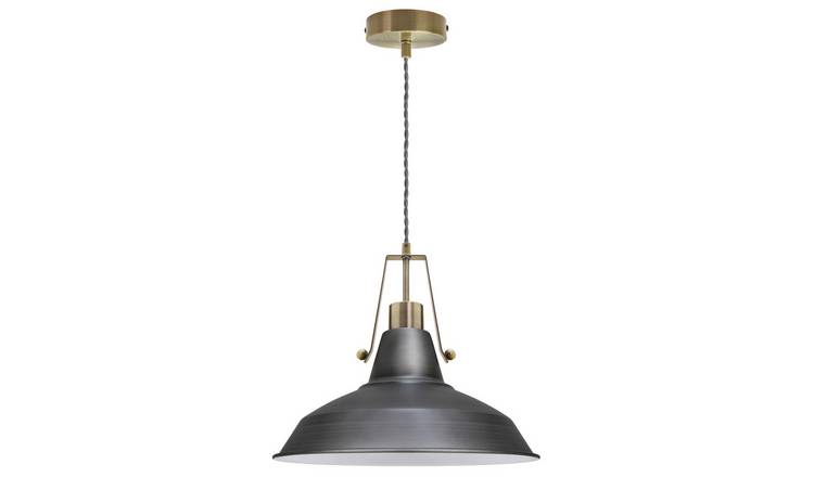 Energy Light Bulbs Barn Antique Brass Fitting Ceiling Pendant Light - Pewter