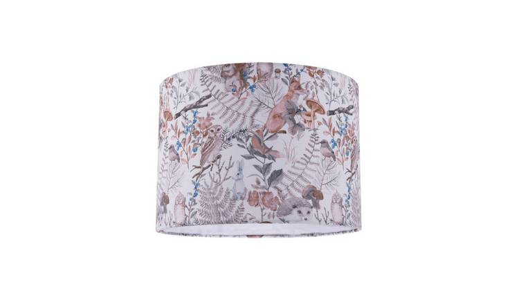 Happy Homewares Multicoloured Autumnal Linen with Woodland Lampshade - 25cm