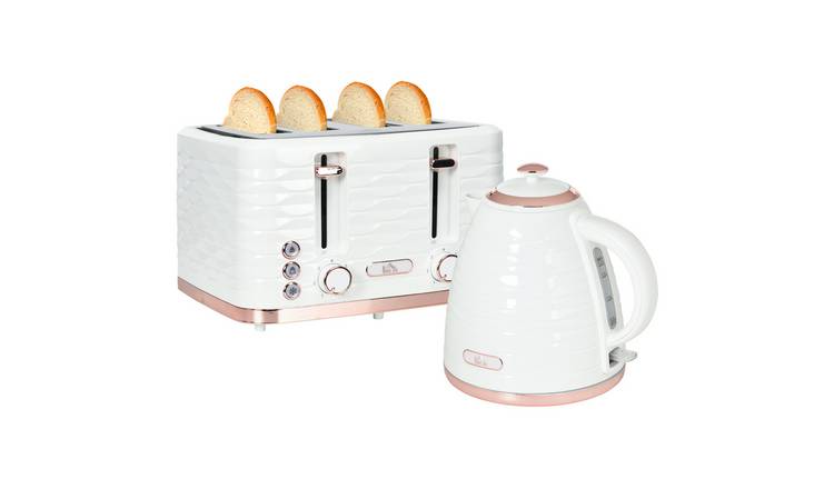 HOMCOM Kettle and 4 Slice Toaster Set with 7 Browning Controls - Cream White
