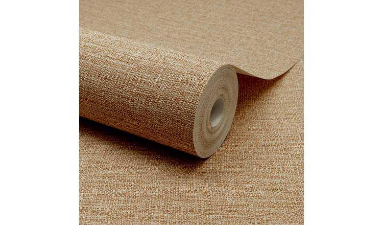 Grandeco Telma Slubbed Fabric Hessian Textured Wallpaper - Burnt Orange