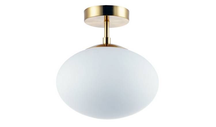 Happy Homewares Antique Brass Oval White Glass Bathroom Ceiling Light - 25cm