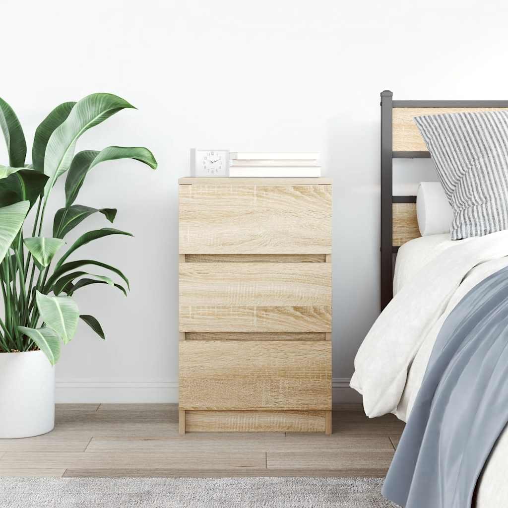 Walplus 3 Drawer Engineered Wood Bedside Cabinet - Light Oak - 39 x 35 x 65 cm - Image 3