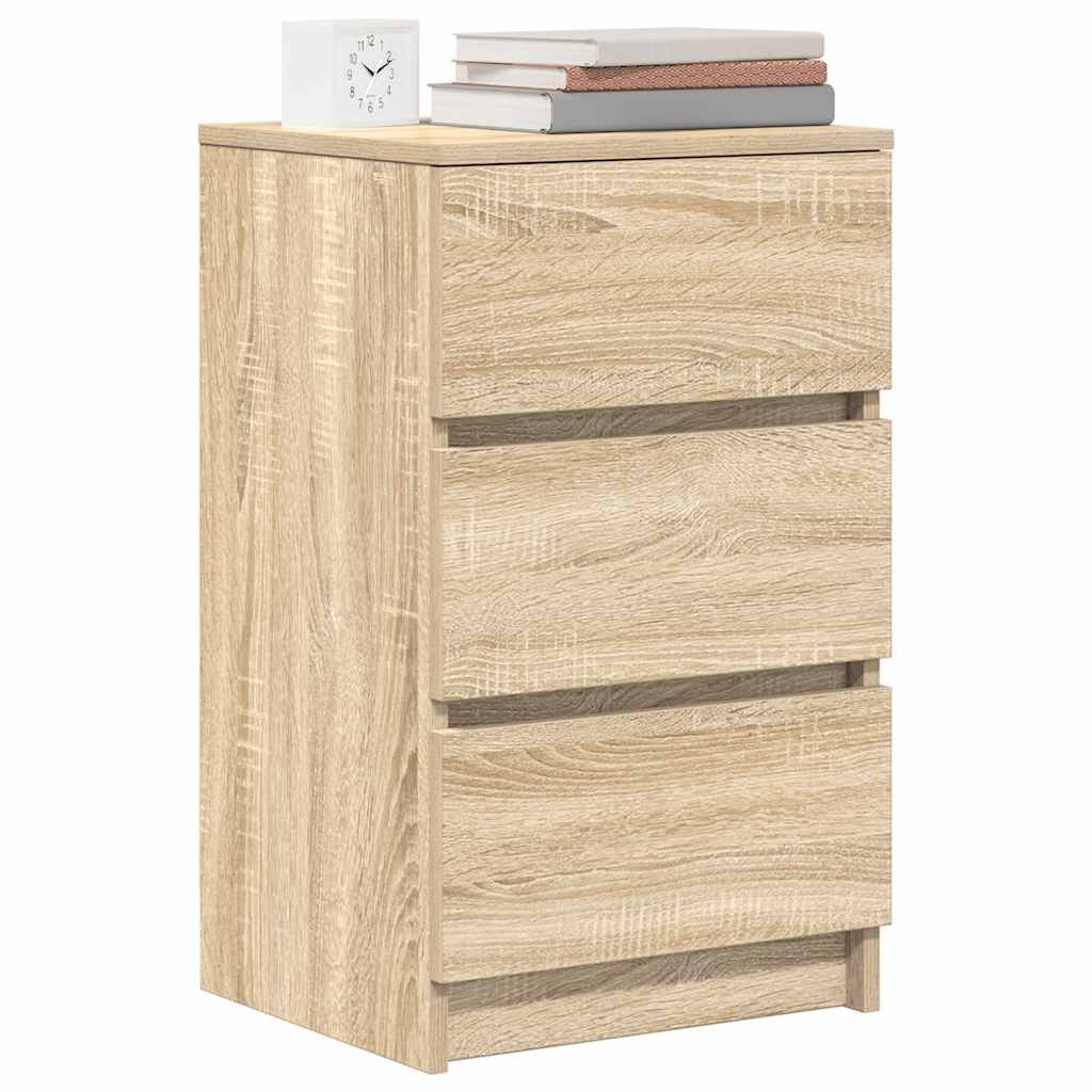 Walplus 3 Drawer Engineered Wood Bedside Cabinet - Light Oak - 39 x 35 x 65 cm - Image 4