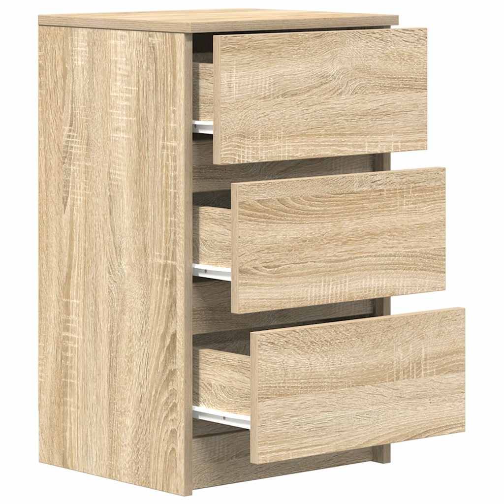 Walplus 3 Drawer Engineered Wood Bedside Cabinet - Light Oak - 39 x 35 x 65 cm - Image 5