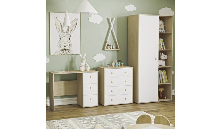 Junior Vida Neptune Bedroom Set (Desk, Drawer Chest, Wardrobe) - White & Oak