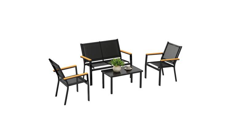 Outsunny 4 Seater Garden Side Table with 2 Chairs and A Coffee Table - Black