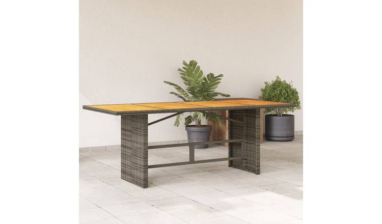 Walplus Poly Rattan Garden Table with Acacia Top - Grey - 190 x 80 x 75 cm