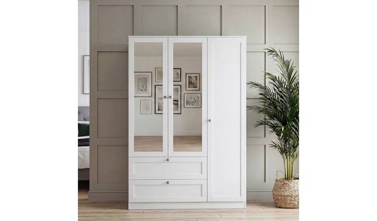 Vida Designs Altino 3 Door 2 Drawer Mirrored Wardrobe - White