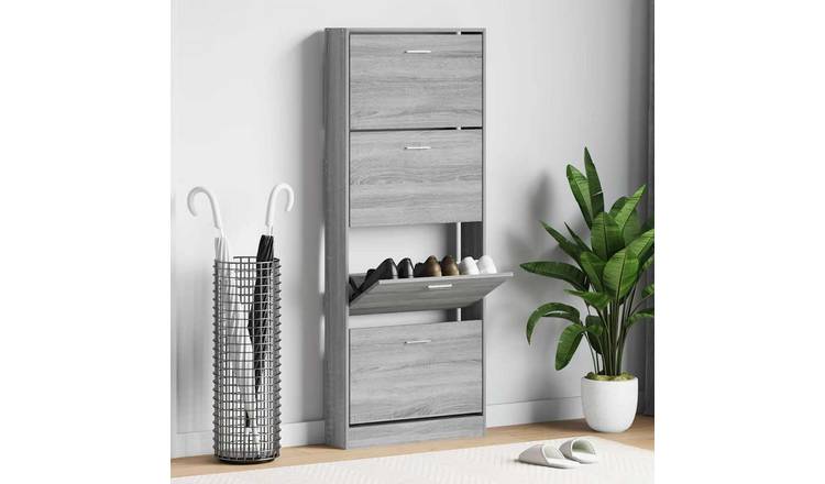Walplus Engineered Wood Shoe Cabinet - Grey Sonoma - 59 x 17 x 150 cm