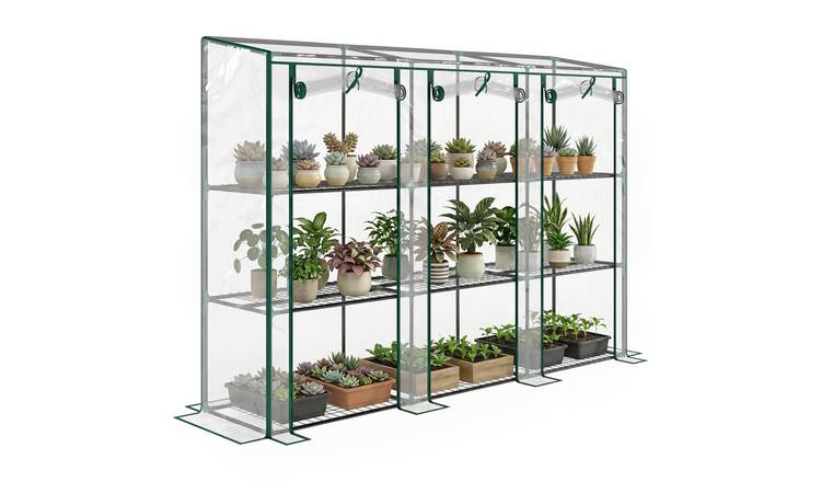 Outsunny PVC Lean to Mini Greenhouse with Shelves – Clear