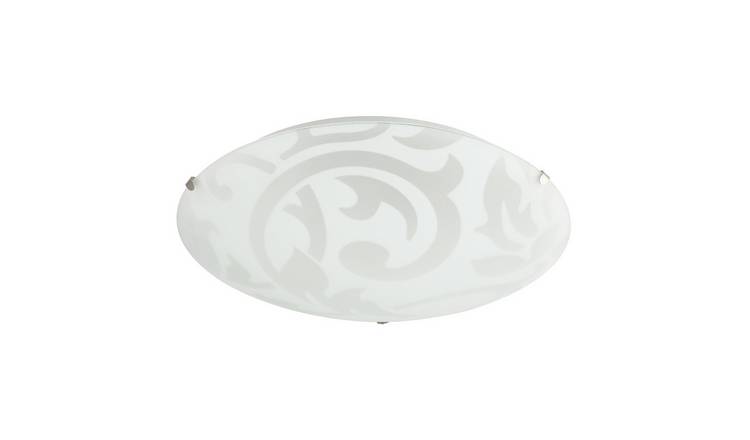 Happy Homewares Frosted White Floral Circular Glass IP20 Ceiling Light - 30cm