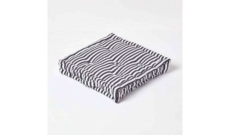 Homescapes Cotton Thin Stripe Floor Cushion – 40 x 40 cm – Black