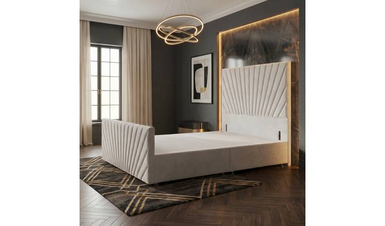 Somnior Velvet Super King Divan Bed with Footboard & Headboard - White