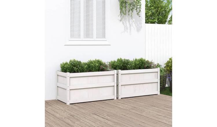 Walplus Pack of 2 Wood Garden Planter - White - 90 x 50 x 50 cm
