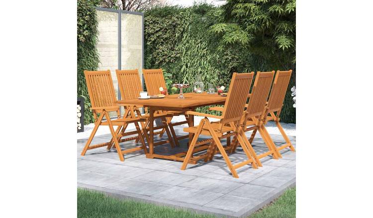 Walplus 7 Piece Acacia Wood Garden Dining Set - Brown - 150-200 x 100 x 75 cm