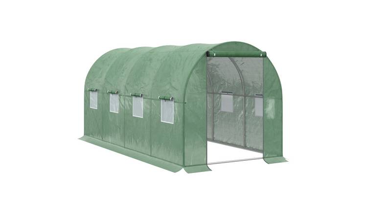 Outsunny Walk-in Polytunnel Greenhouse with Zipped Roll Up Door - Green