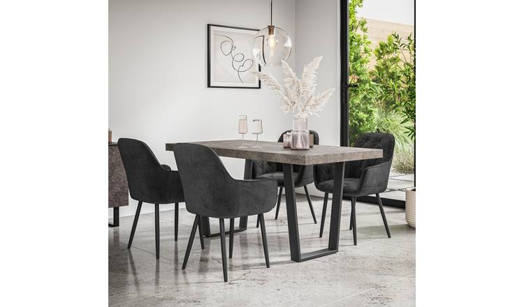 Furniture Online Aria Anika Concrete Effect Dining Table & 4 Black Chairs