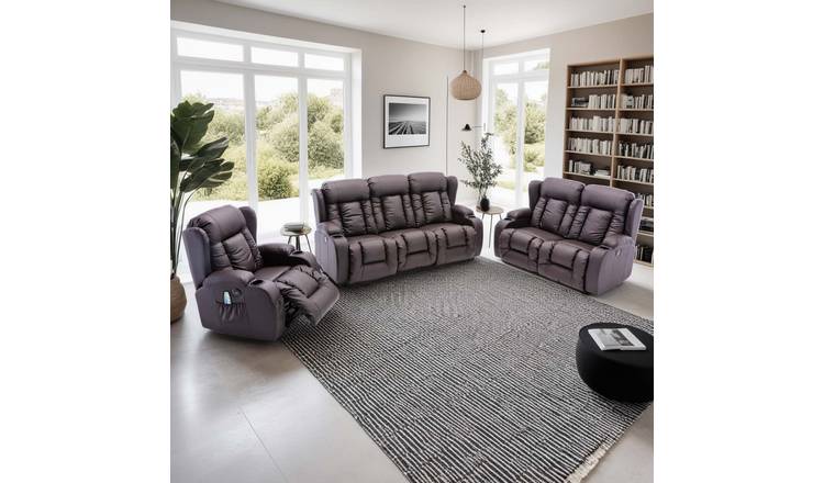 Furniture Online Caesar Electric Recliner 1+2+3 Seater Sofa Set - Brown