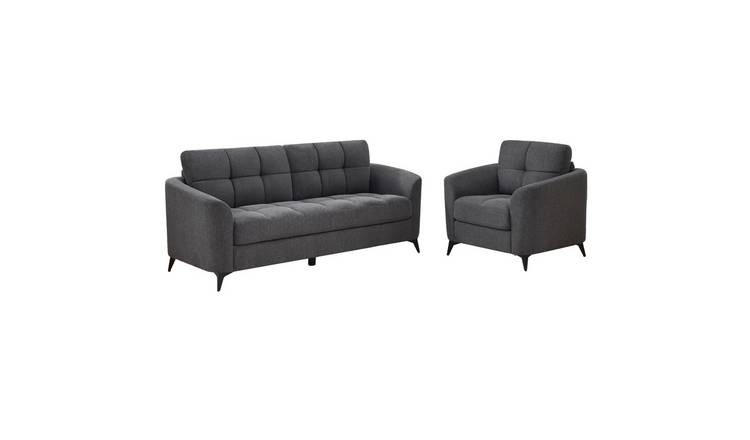 Furniture Online Solna Scandi Style Linen 1+3 Seater Sofa Set - Charcoal