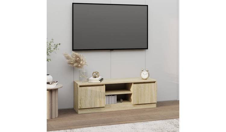 Walplus Engineered Wood TV Cabinet with Doors - Light Oak - 102 x 30 x 36 cm