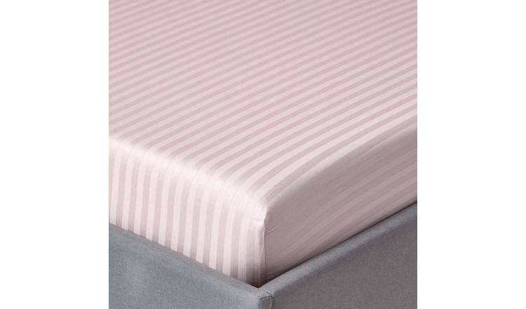 Homescapes Egyptian Cotton Dusty Rose Satin Stripe Fitted Sheet - Double