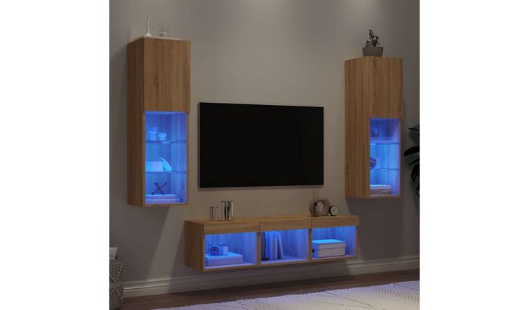 Walplus Pack of 5 LED TV Wall Unit - Light Oak - 30.5 x 30 x 120 cm