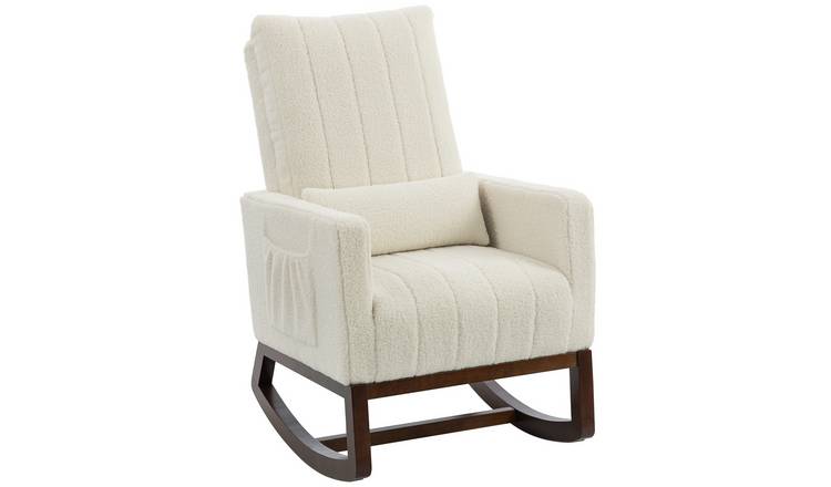HOMCOM Snow Flannel Rocking Chair with Lumbar Pillow and High Back - Cream White