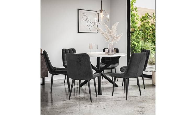 Furniture Online Malvern Nova Marble Top Dining Table & 6 Black Chairs