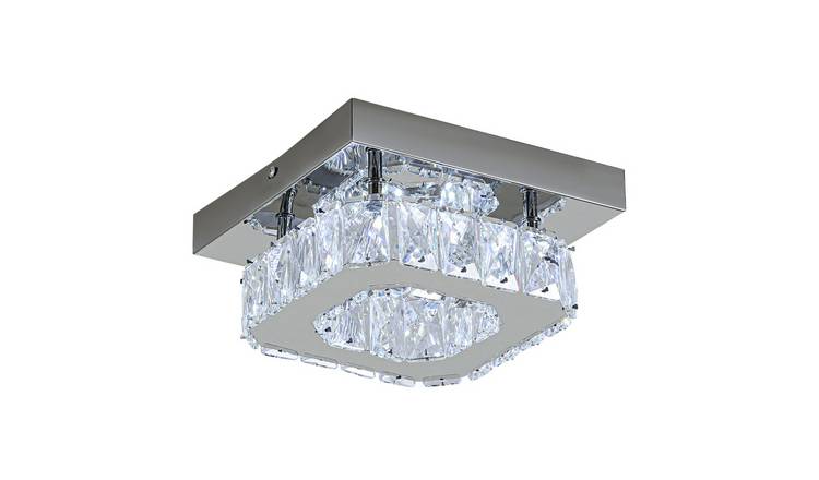 Living and Home Square Crystal LED Ceiling Light - Chrome