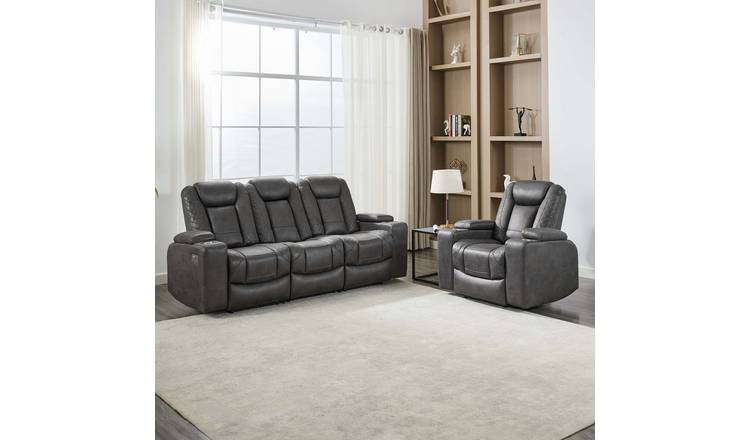 Furniture Online Ashton Electric Recliner Fabric 1+3 Seater Sofa Set - Grey