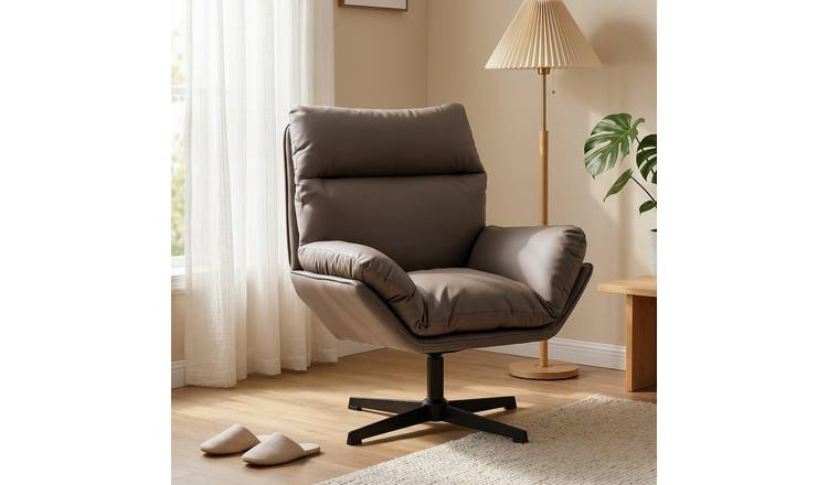 HOMCOM Faux Leather Modern Swivel Accent Chair for Living Room - Dark Brown