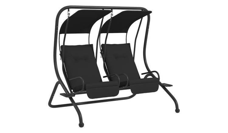 Outsunny 2 Seater Steel Frame Cup Holders Canopy Swing Chair – Black