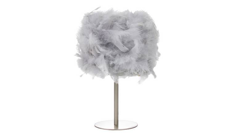 Happy Homewares Chic Real Grey Feather with Satin Nickel Base Table Lamp - 20cm