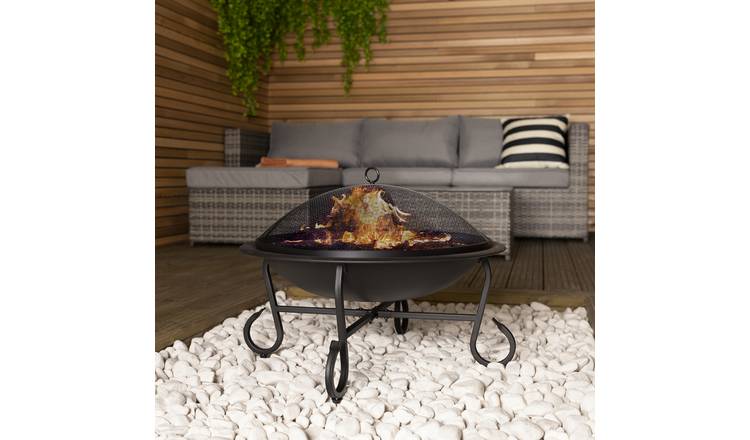 Charles Bentley Snug Alicante 56cm Round Garden Patio Open Bowl Fire Pit - Black