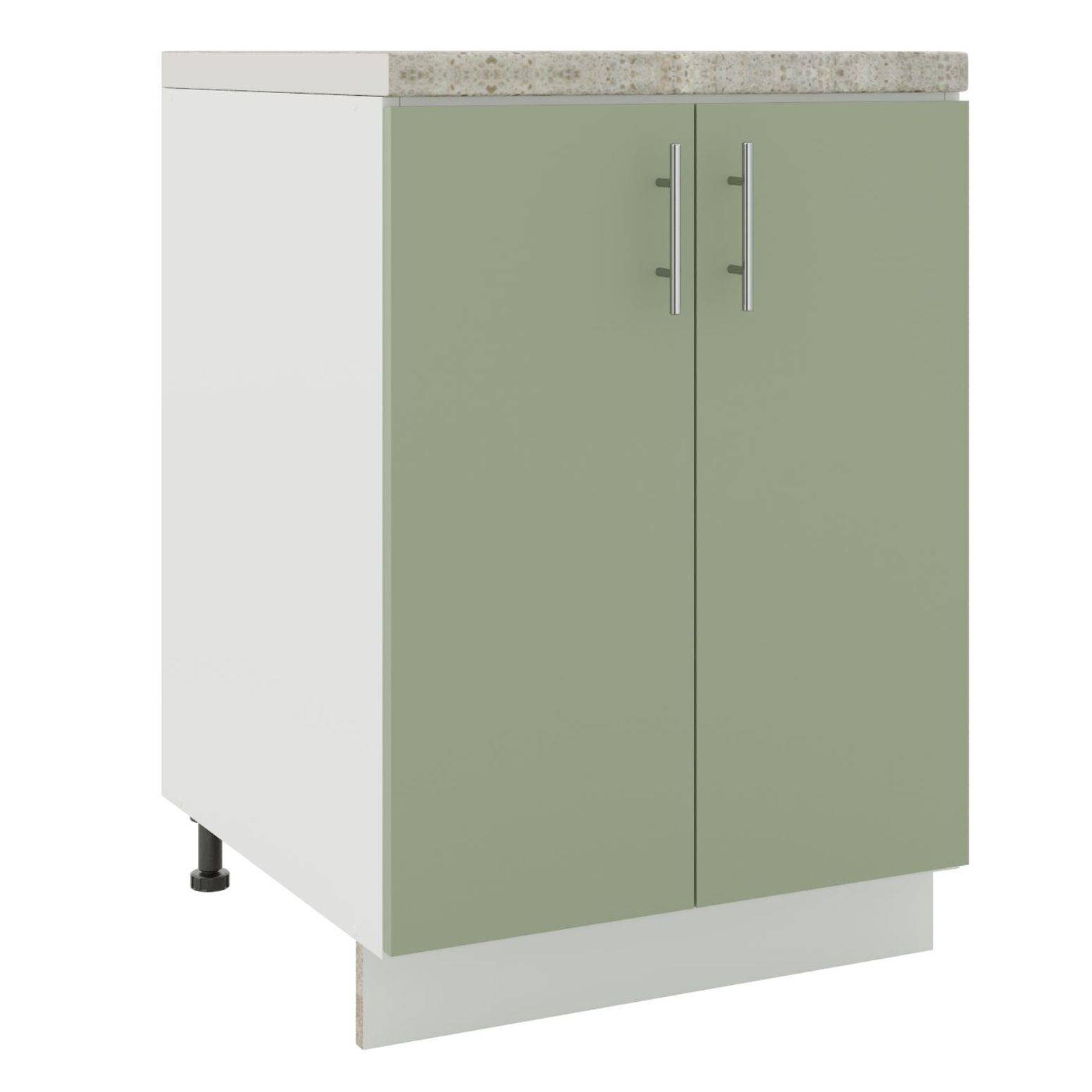 JD Greta 600mm Adjustable Base Cabinet 2 Doors & Worktop - Sage Green Matt - Image 1