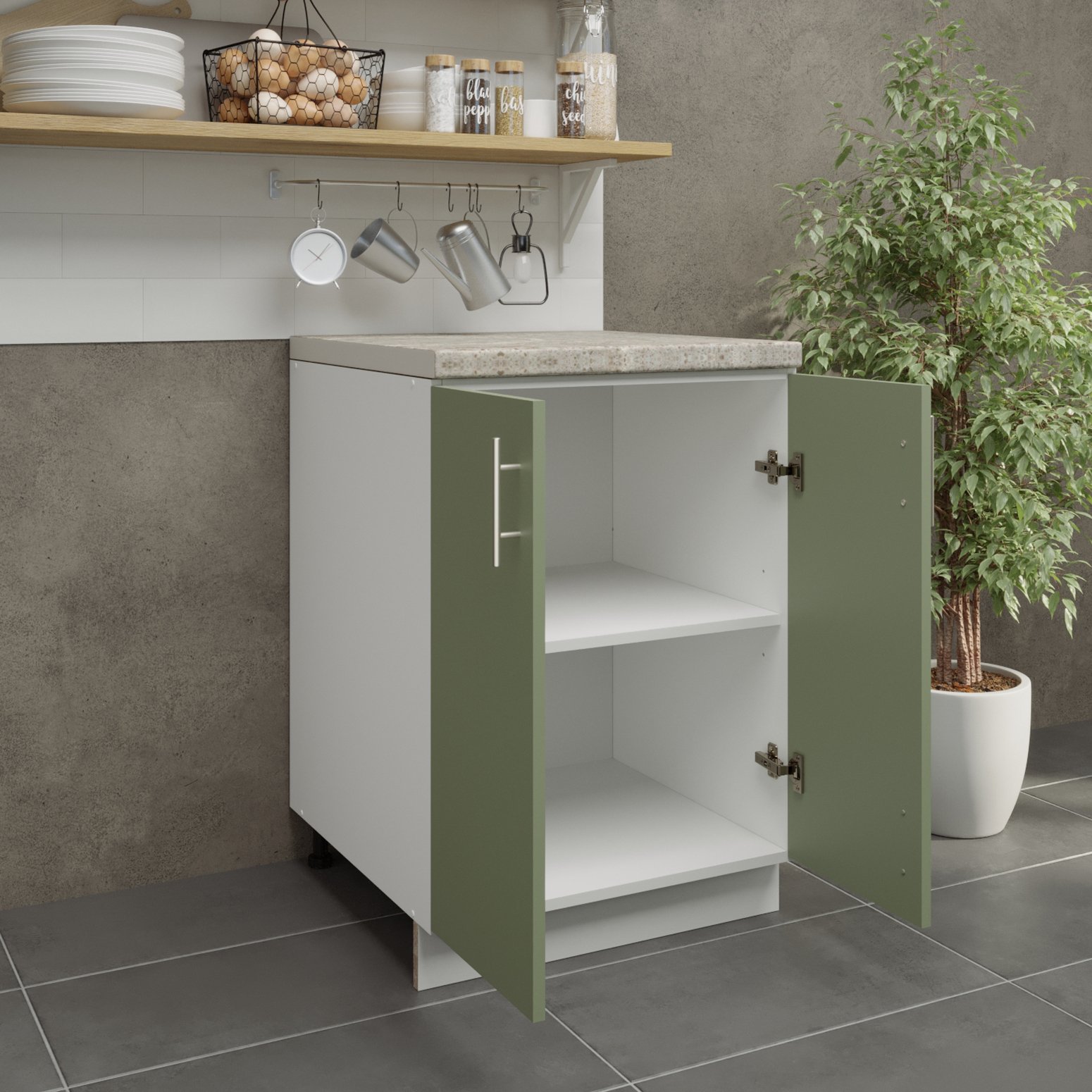 JD Greta 600mm Adjustable Base Cabinet 2 Doors & Worktop - Sage Green Matt - Image 2