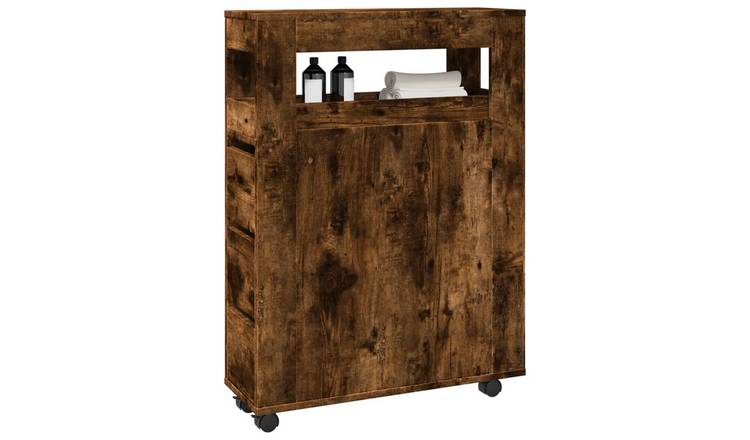 Walplus Engineered Wood Lockable Bathroom Cabinet - Dark Oak - 65 x 23 x 90 cm