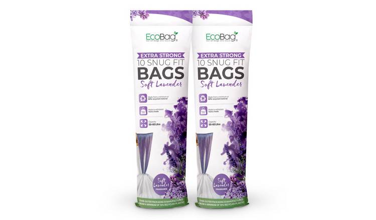 EcoBag Purple 60L Lavender Scented Drawstring Kitchen Bin Liners - Pack of 20