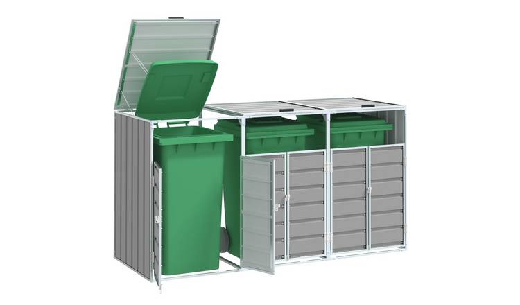 Walplus Triple Steel Wheelie Bin Store - Grey - 216 x 81 x 115 cm
