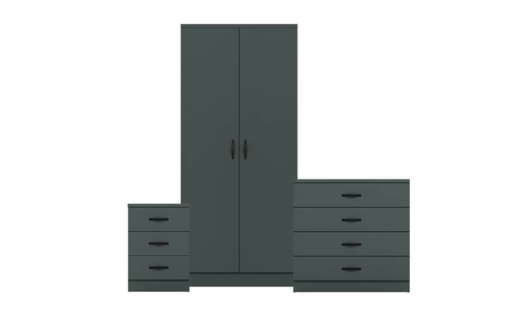 Vida Designs Riano Bedroom Set (Bedside, 4 Drawer Chest, 2 Door Wardrobe)-Green