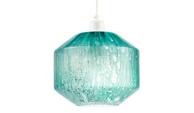 Happy Homewares Aqua Teal Reactive Mottled Glass Pendant Shade - 24cm