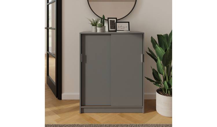 GFW Leighton Sliding Door Shoe Cabinet - Grey